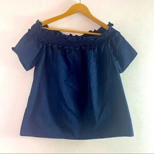 Anthropologie navy off shoulder smocked top s